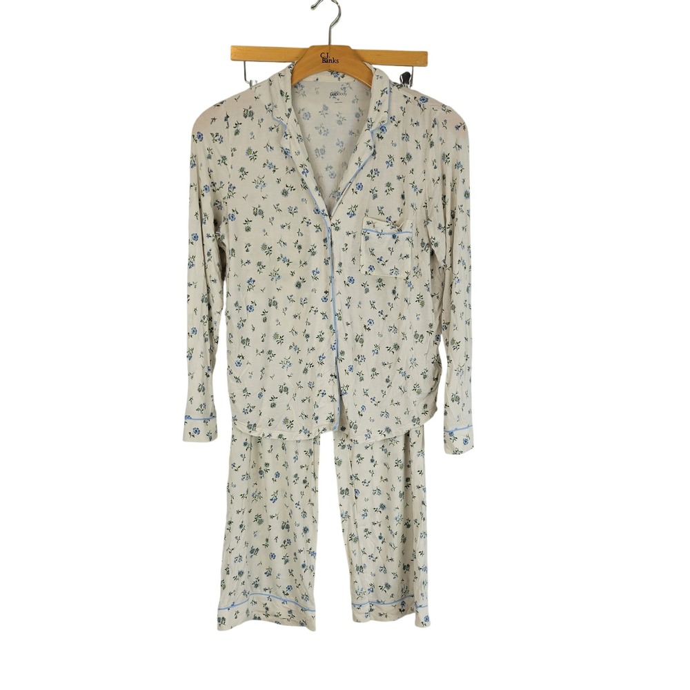 Gap Body Floral Pajamas Set White Blue Size Medium Ultra Soft